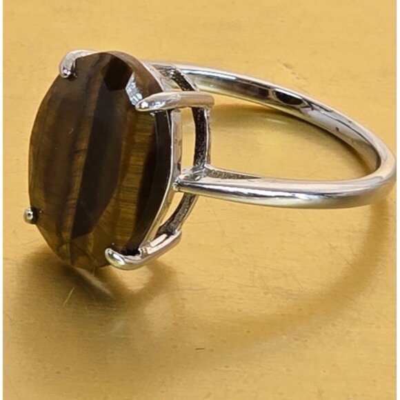 925 Sterling Silver Ring Sz 7.5 with Natural Tiger's Eye Gemstone 13x10mm - Picture 9 of 14